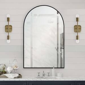 24 in. W x 36 in. H Modern Arch Aluminum Framed Black Wall Bathroom Vanity Mirror