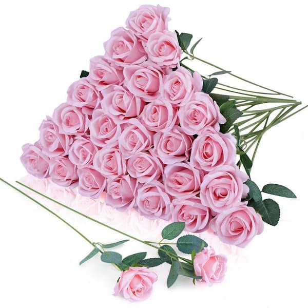 20 in. Pink Outdoor Artificial Rose Plastic Flower for Home Decoration ...