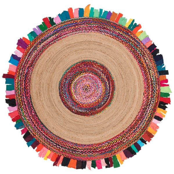 SAFAVIEH Cape Cod Multi/Natural 5 ft. x 5 ft. Round Striped Area Rug