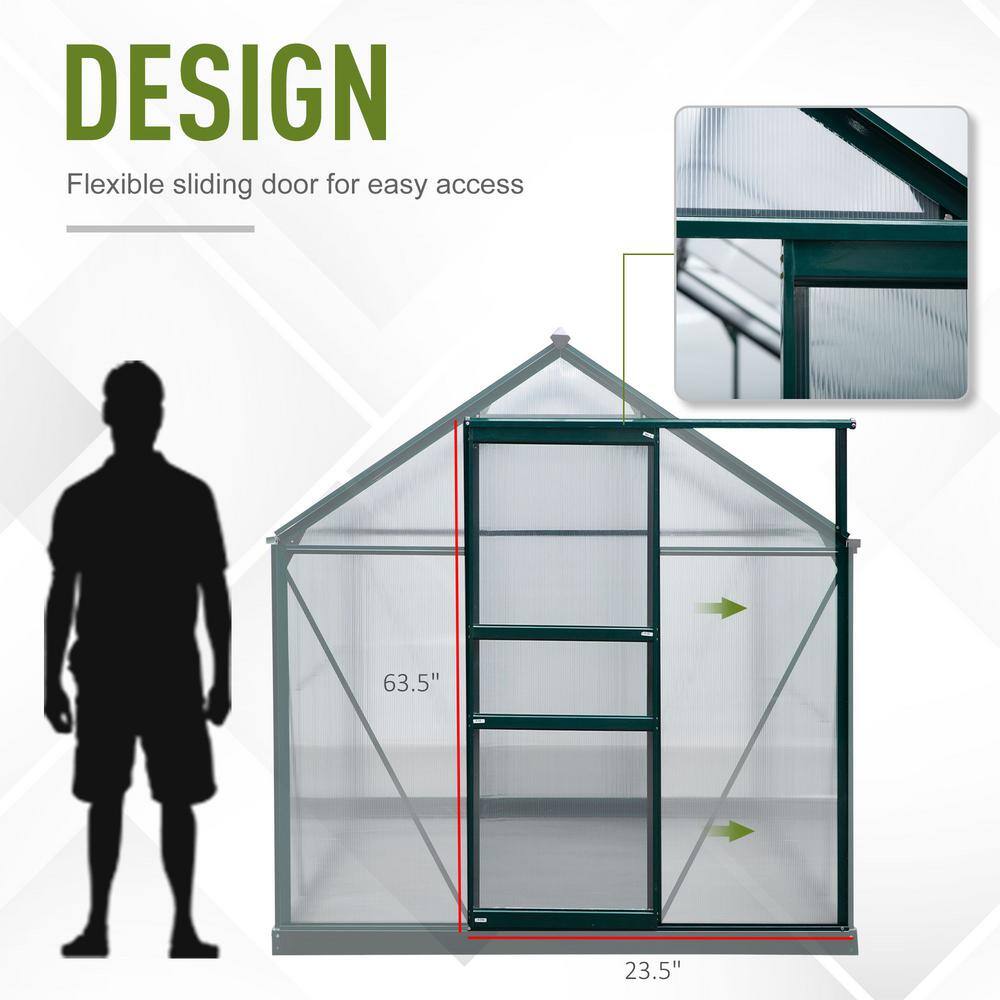 Dark Green Aluminum Polycarbonate Walk-In Greenhouse with Vent