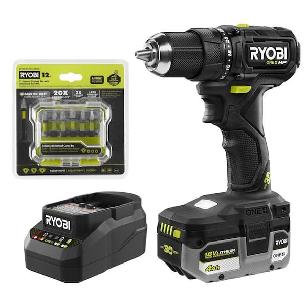 ONE+ HP 18V Brushless Cordless Compact 1/2 in. Drill/Driver Kit with 4.0 Ah Battery, Charger, and Driving Set (12-Piece)