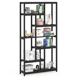 79 in. Black Engineered Wood 6-Open-Shelf Bookcase with Sturdy Metal Frame