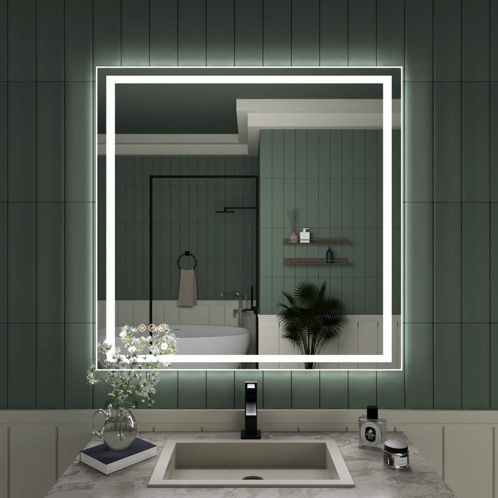 Vela 36 in. W x 36 in. H Rectangular Frameless LED Light Anti-Fog Wall Bath