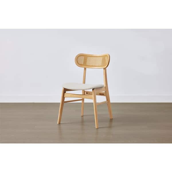 Dion Cream/Oak Fabric Handcrafted Modern Upholstered Dining Chairs with Woven Low Back for Dinning Room (Set of 2)