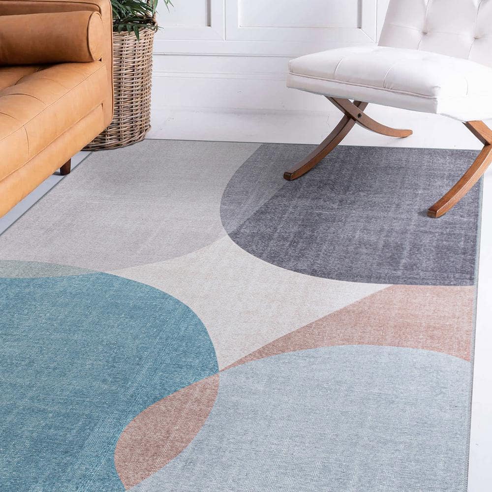 Contemporary Multicolor Geometric Flat Woven Machine Washable Rug