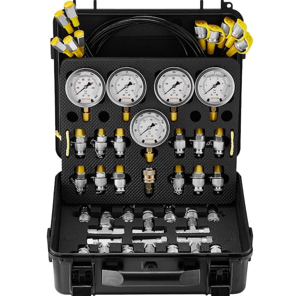 Hydraulic Pressure Test Kit, Excavator Hydraulic Test Gauge Set with Carrying Case for Excavator Tractors Machinery