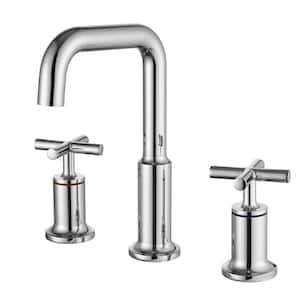 8 in. Widespread Double Handle Bathroom Faucet 3-Hole Brass Bathroom Sink Faucets in Polished Chrome