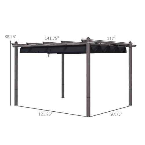 Gray 10' x 12' Wood Grain Aluminum Retractable Pergola Canopy