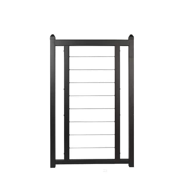 Fe26 Horizontal Cable Rail 34.5-in x 34.5-in Black Sand Railing Gate