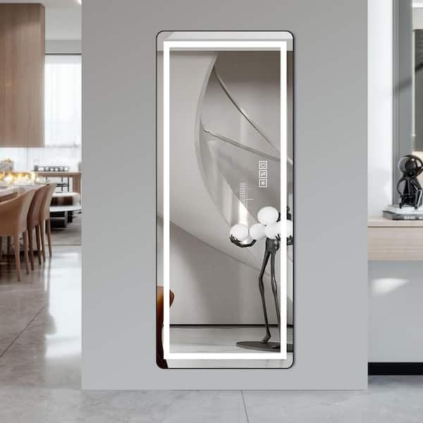 Black 21 in. W x 64 in. H Full Length Mirror with LED Light, Illuminated Floor Mirror with Bracket
