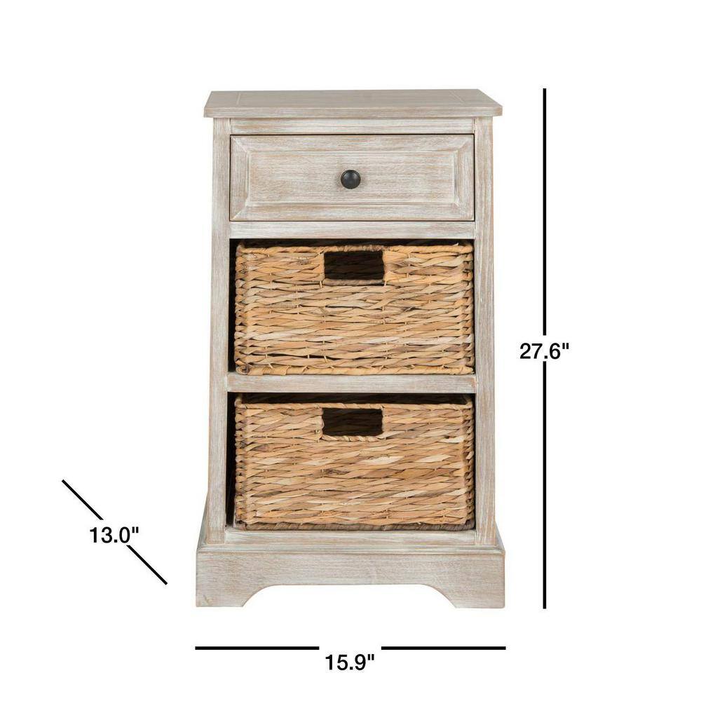 Beige Transitional Storage Side Table with Woven Baskets