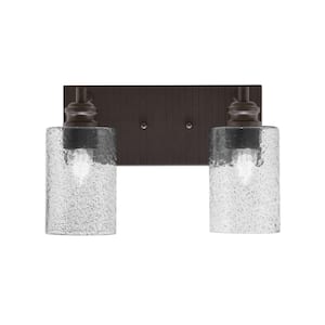 Albany 13 in. 2-Light Espresso Vanity Light with Smoke Bubble Glass Shades