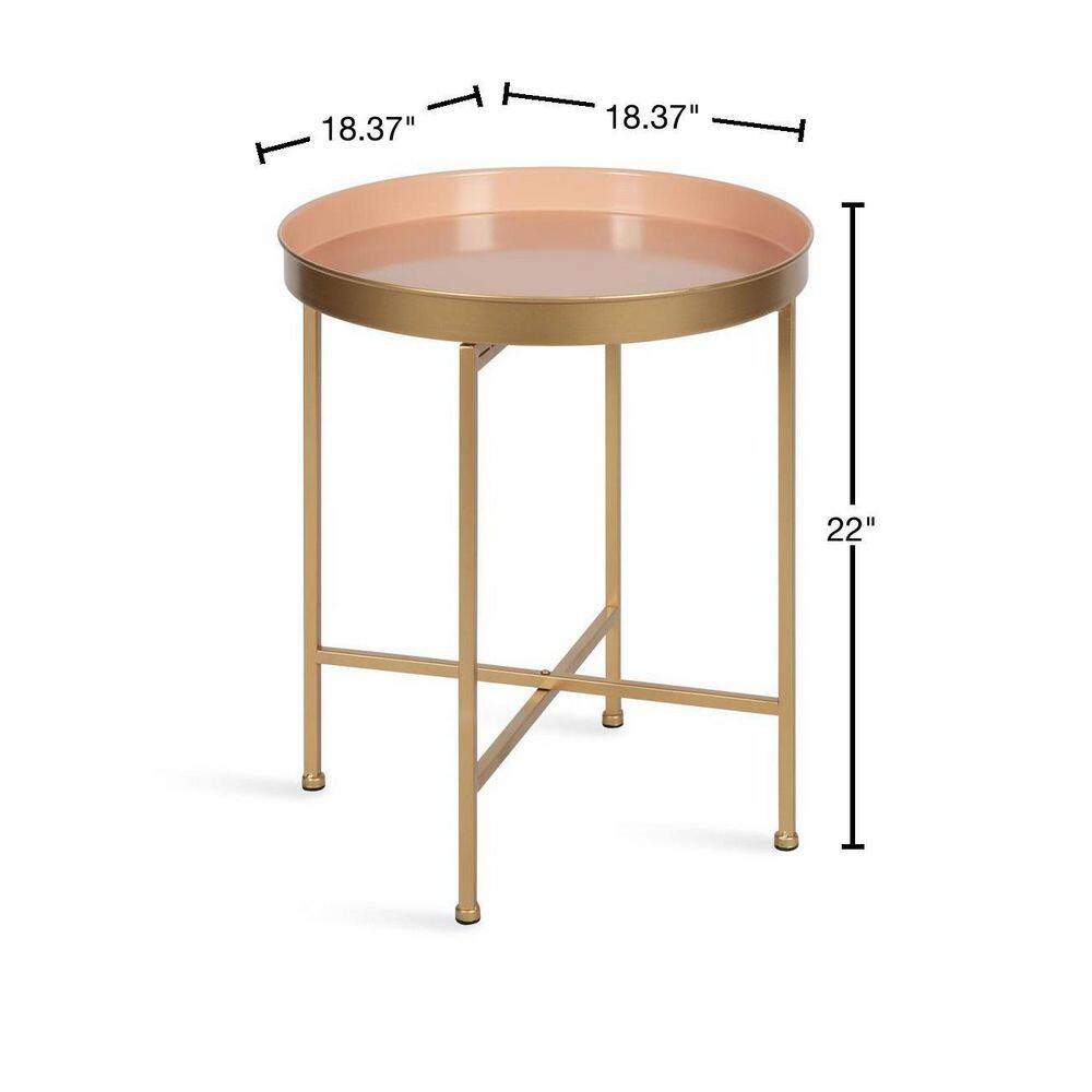 Celia Round Gold & Pink Metal Side Table, 21" Glam Accent