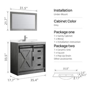 Wonline 35.43 in. W x 17.72 in. D x 33.5 in. H Single Sink Bathroom Vanity in Dark Grey with Vanity Top and Mirror