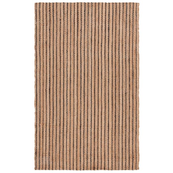 Palm Beach 8 ft. x 10 ft. Natural/Black Woven Striped Area Rug