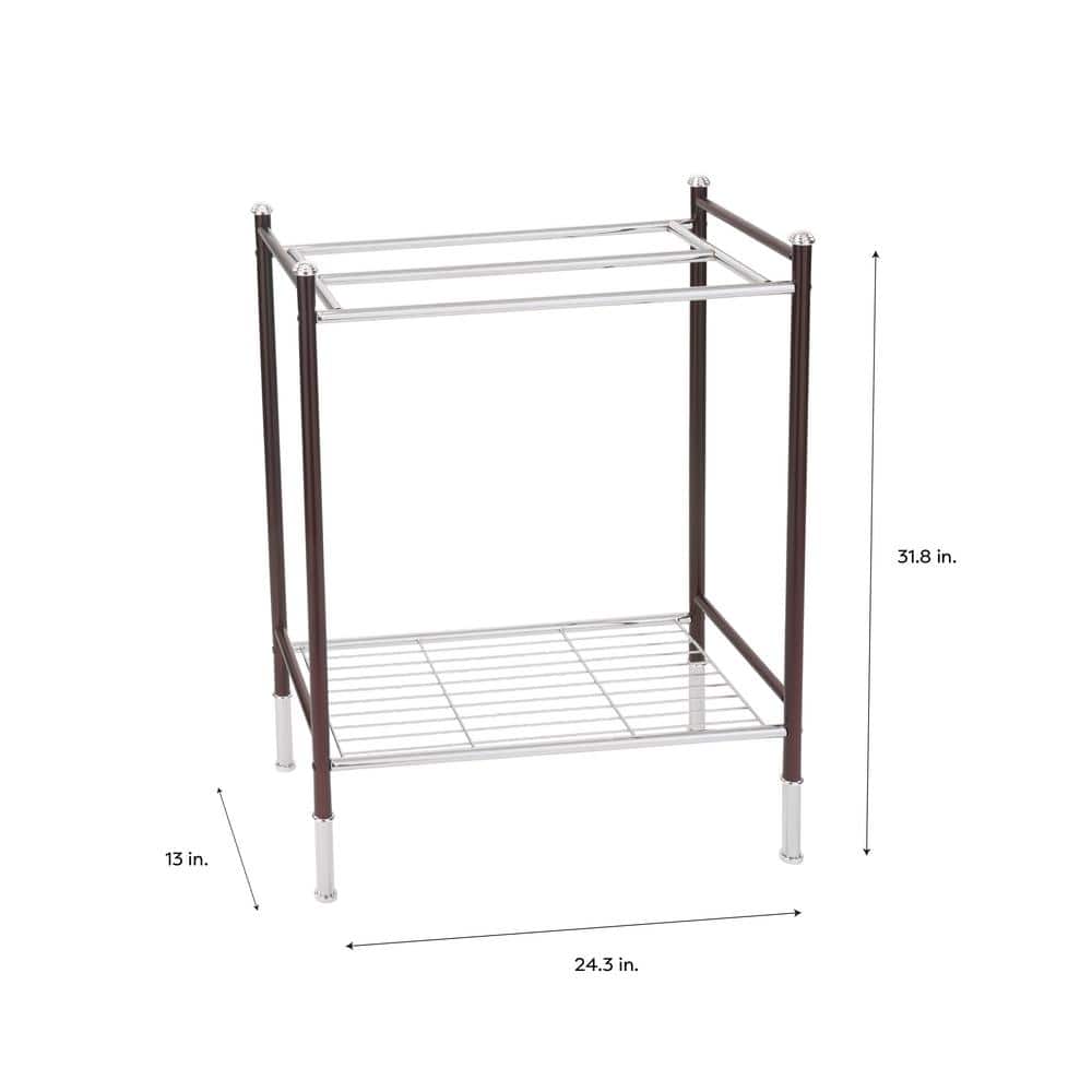 Bronze and Chrome Freestanding Towel Rack with Shelf