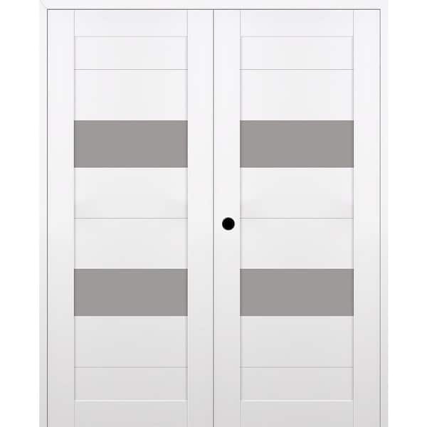 Belldinni Berta 72 in. x 80 in. Right Active 2-Lite Frosted Glass Snow White Wood Composite Double Prehung Interior Door