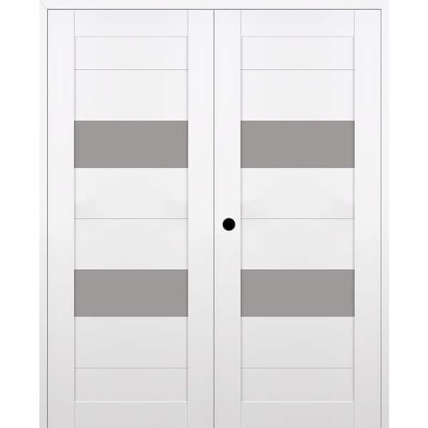 Palladio Active 10-Lite Frosted Glass Wood Composite Double Prehung French Door Belldinni Finish: Oak, Handing: Right, Size: 72 x 96