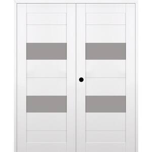 Berta 72 in. x 84 in. Right Active 2-Lite Frosted Glass Snow White Wood Composite Double Prehung Interior Door