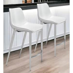 25.8 in. White Low Back Metal Counter Height Bar Chair with Upholstery Seat Set of 2