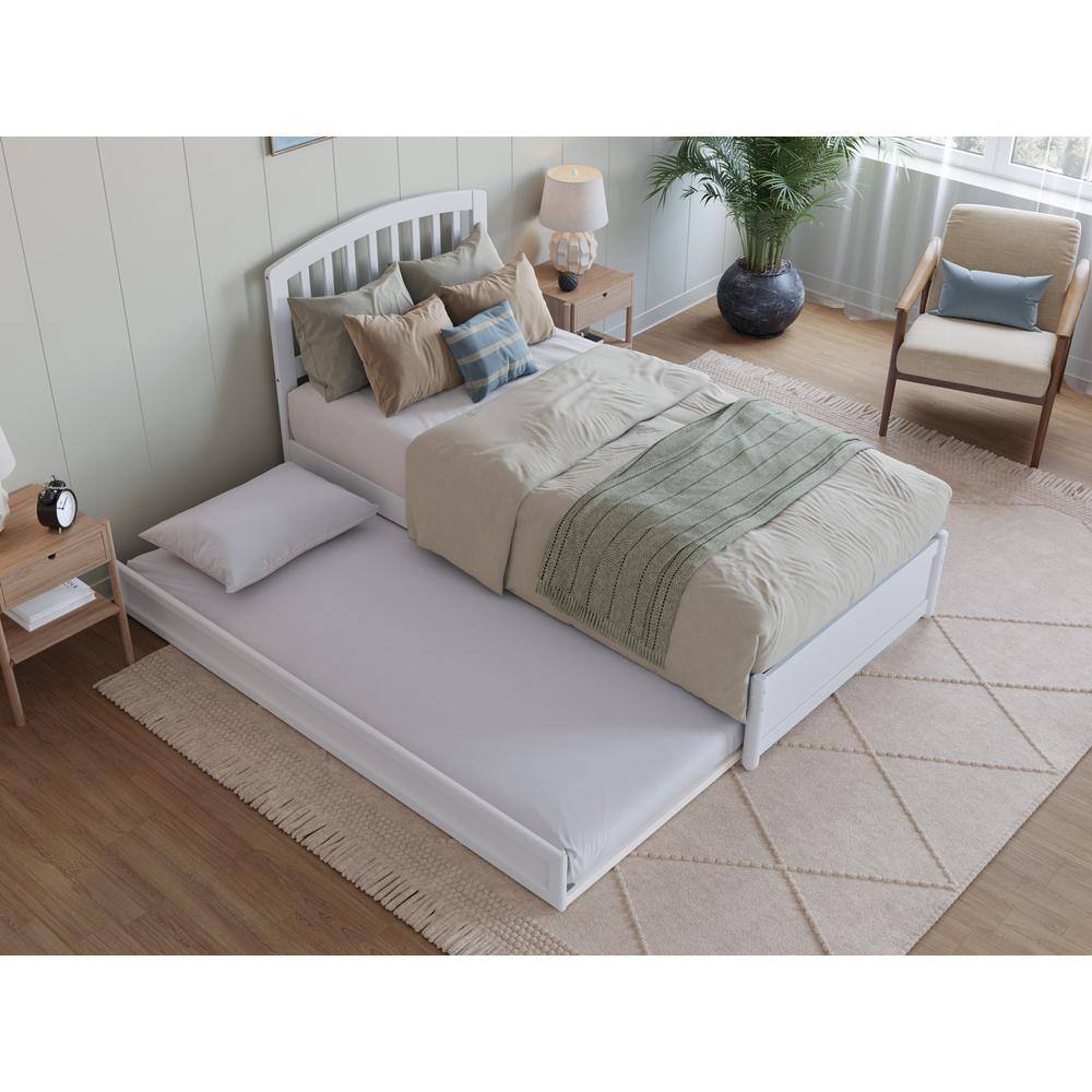 Lucia Twin XL White Wood Platform Bed with Trundle and Slatted Headboard