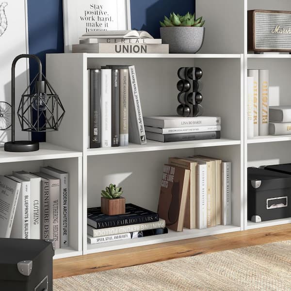 Quincy 23.7 in. Tall Stackable White Engineered wood 2-Shelf Modern Modular Bookcase