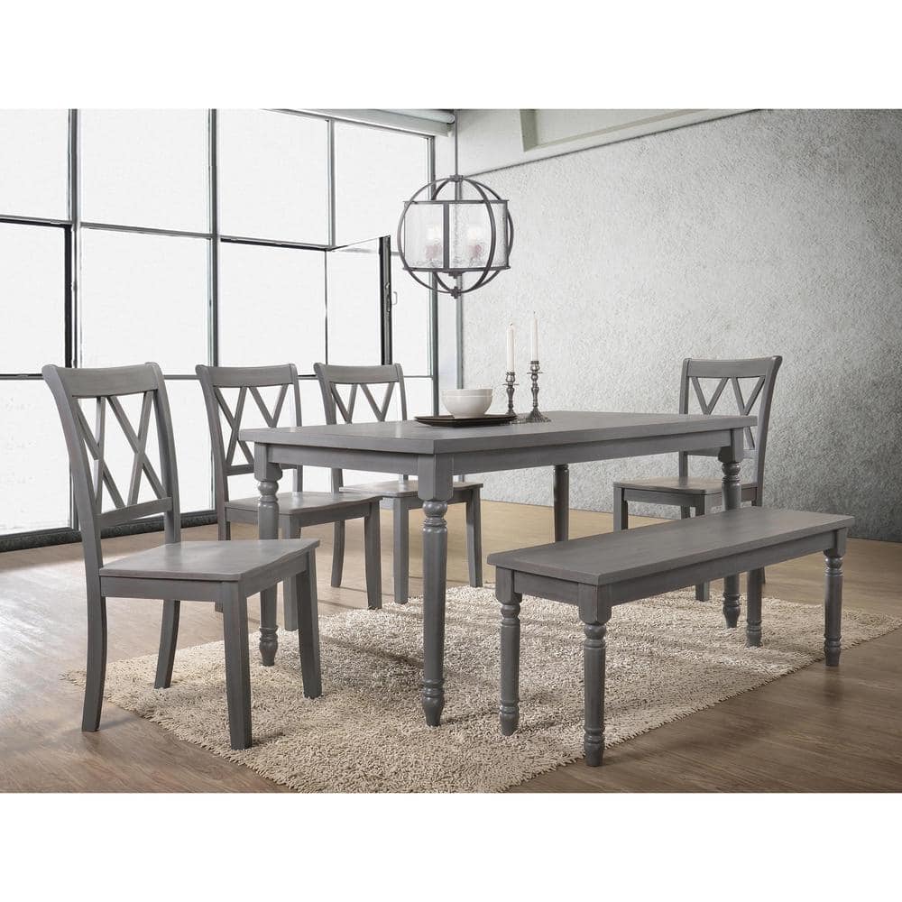 Rustic Gray 6-Piece Solid Wood Dining Set with Bench