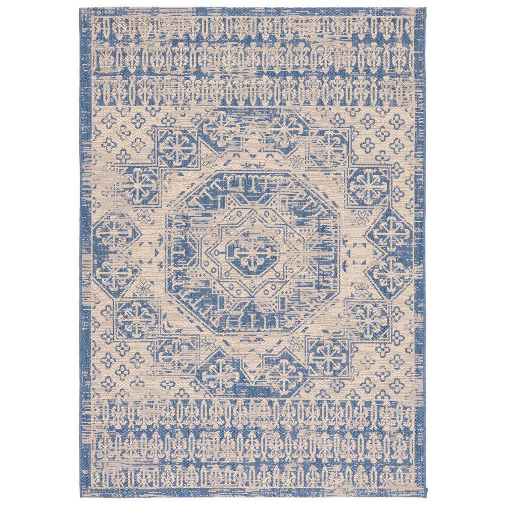 SAFAVIEH Courtyard Beige/Blue 5 ft. x 8 ft. Aztec Medallion Indoor ...