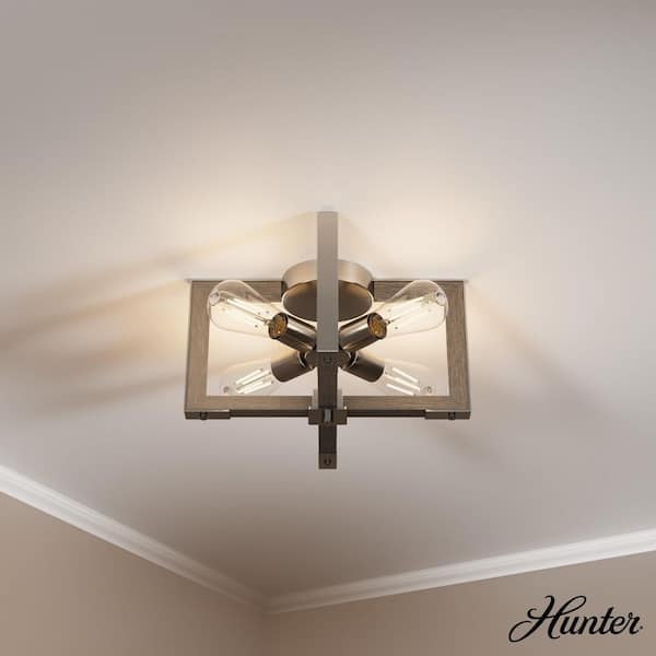 Hunter Woodburn 15 in. 4-Light Brushed Nickel Flush Mount