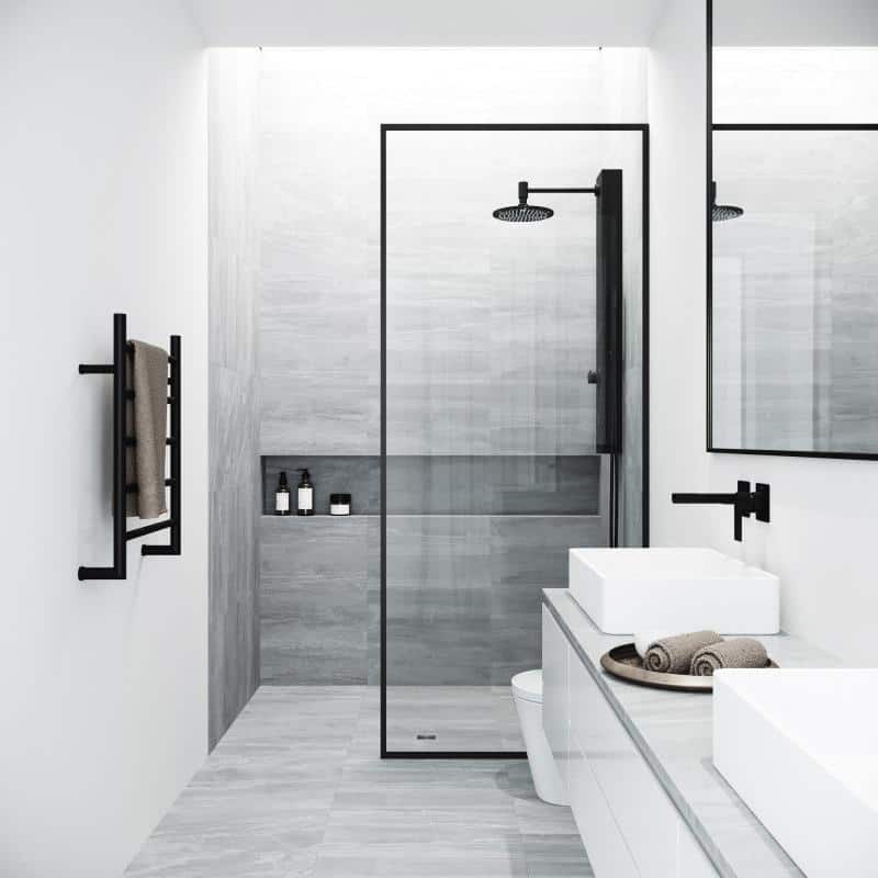 Meridian 34'' W x 74'' H Matte Black Clear Glass Shower Screen
