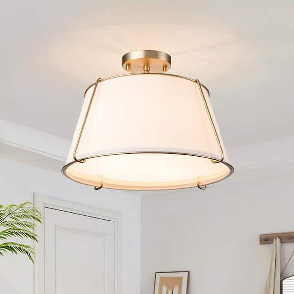 HUOKU Haven 16.9 in. 4-Light Brushed Brass/White Swag Semi-Flush