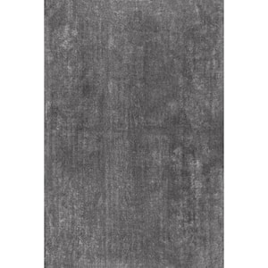 Loni Solid Machine Washable Shag Gray Doormat 4 ft. x 4 ft. Area Rug