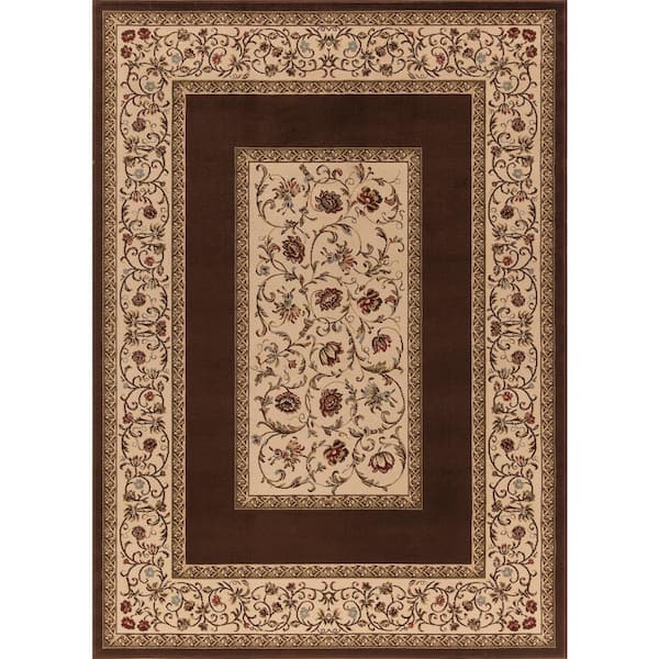 Concord Global Trading Ankara Floral Border Brown 8 ft. x 11 ft. Area Rug