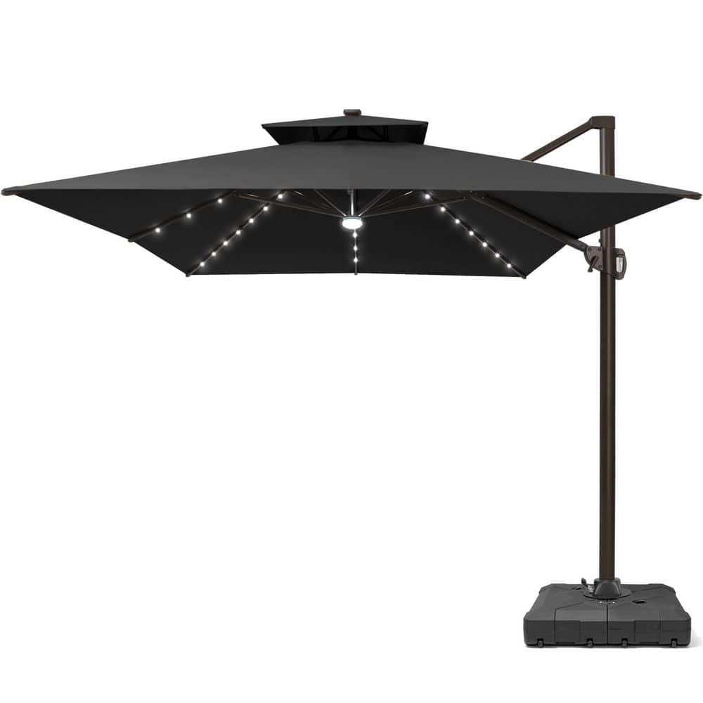 2-Tier Top 13.5 ft. x 10 ft. Solar LED Lighted Cantilever 360° Rotation Patio Umbrella in Black with 260 lbs. Base price history on PriceWatchPro
