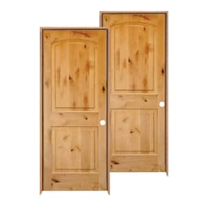 24 in. x 80 in. Rustic Knotty Alder 2-Panel Top Rail Arch Solid Wood Left-Hand Single Prehung Interior Door (2-Pack)