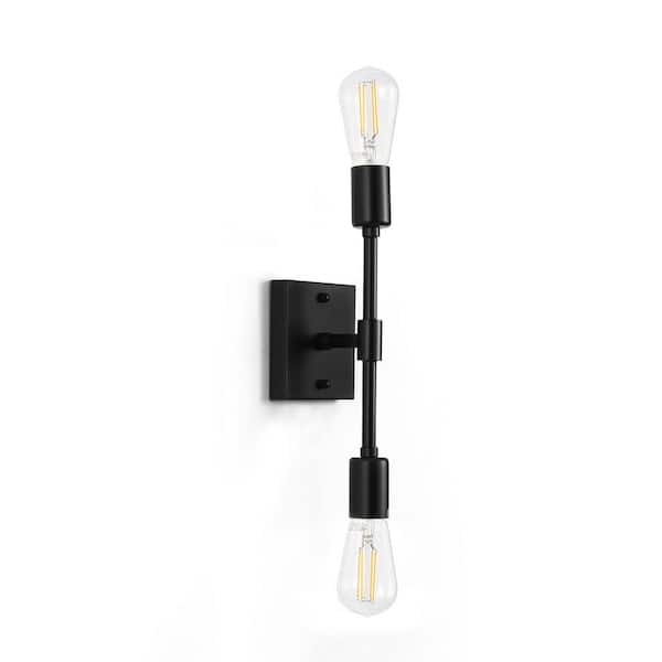 14.5 in. 2-Light Black Iron Vanity Light with Painted Matte for Bathroom