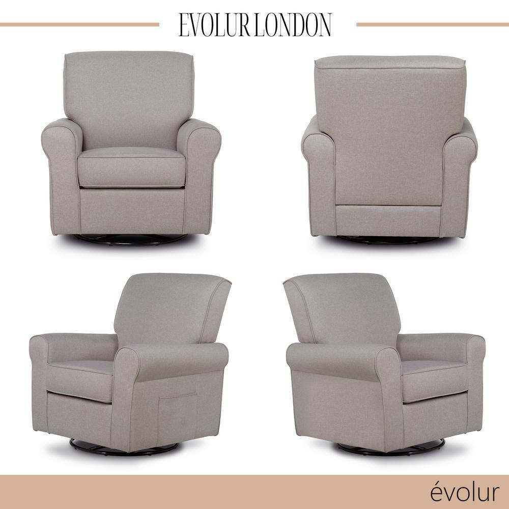 Fossil Gray Polyester Swivel Glider Accent Chair