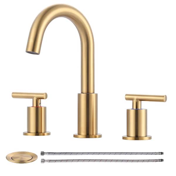 WOWOW 8 in. Widespread Double Handle Bathroom Faucet in Brushed Gold