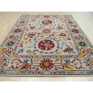Ivory 8 ft. 9 in. x 11 ft. 9 in. Hand Tufted Wool Transitional Suzani Area Rug