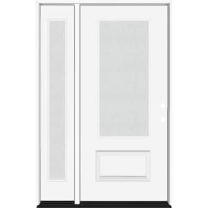 Legacy 51 in. x 80 in. 3/4 Lite Rain Glass LHIS White Primed Fiberglass Prehung Front Door with 12 in. SL
