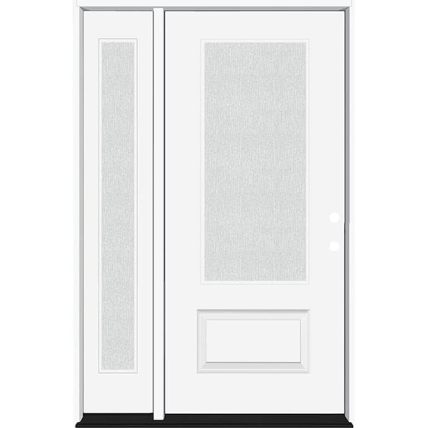 Steves & Sons Legacy 51 in. x 80 in. 3/4-Lite Rain Glass LHIS White Primed Fiberglass Prehung Front Door with 12 in. SL