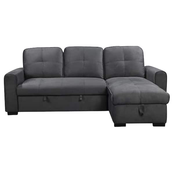 EVERGLADE HOME Annaliese 92.5 in. W Polyester Upholstery 2-Piece Sectional Sofa in Gray w/Pull-out Bed and Hidden Storage