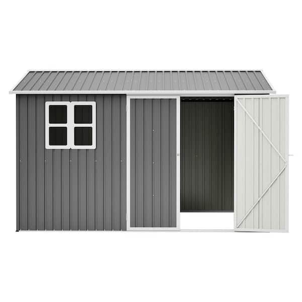 Gray 10 ft. W x 8 ft. D Metal Storage Shed with Window, Lockable