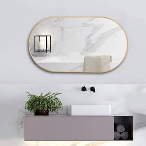 18 in. W x 36 in. H Mordern Oval Aluminum Framed Wall Decorative Bathroom Vanity Mirror in Gold