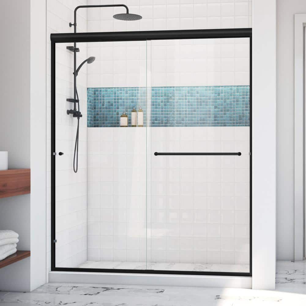 Matte Black 60" x 70" Semi-Frameless Sliding Shower Door with Clear Glass