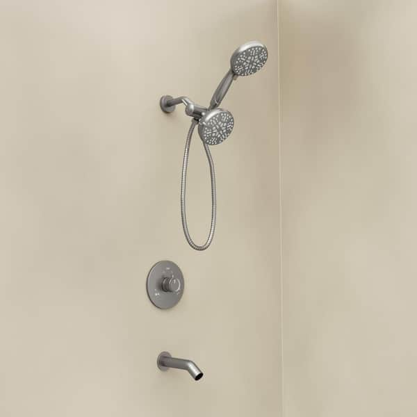 5-spray 5 in. Wall Mount Dual Shower Head and Handheld Shower Head in Brushed Nickel (Valve Included)