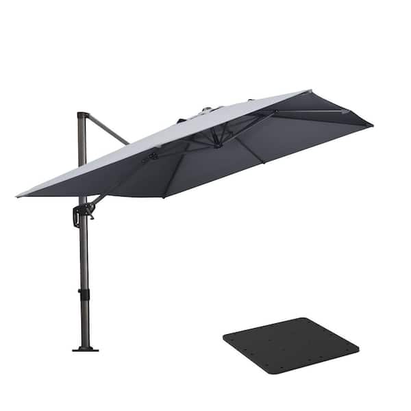 PURPLE LEAF 9 ft. x 11.5 ft. Aluminum Outdoor Patio Cantilever Umbrella 360-Degree Rotation Umbrella with Base Plate, Light Gray