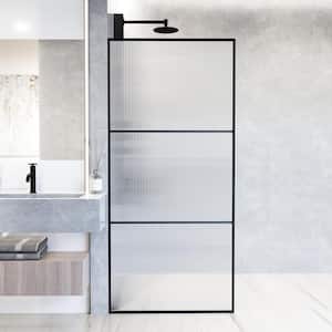 Divide 34 in. W x 74 in. H Framed Fixed Shower Screen Door in Matte Black with 3/8 in. (10mm) Fluted Glass