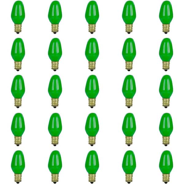 Sunlite 7-Watt C7 Small Night Light Candelabra E12 Base String Light Green Colored Incandescent Light Bulb (25-Pack)