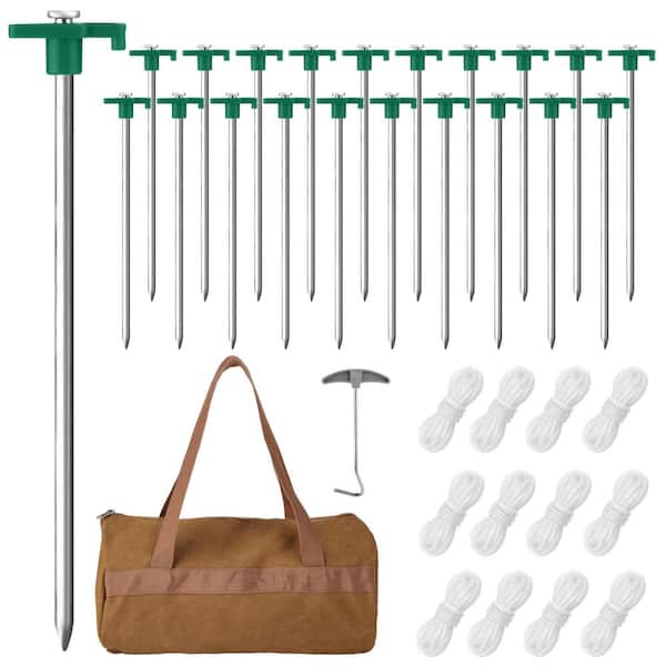 NVNOO 24-Pack 10.25 in. Metal Tent Stakes with 12-Pack 10 ft. Ropes and ...
